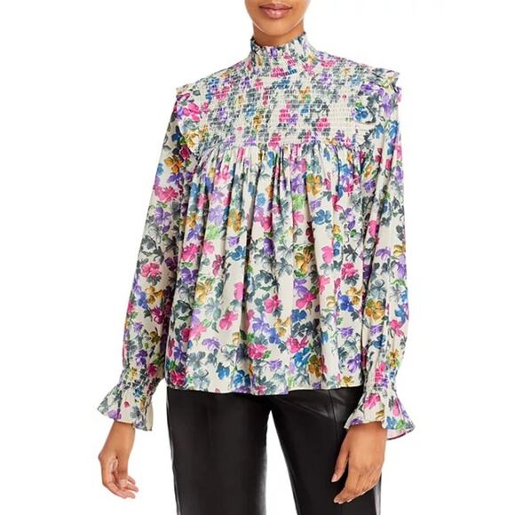 FRENCH CONNECTION Alianna Smocked Top Floral Sz Large - Picture 1 of 8